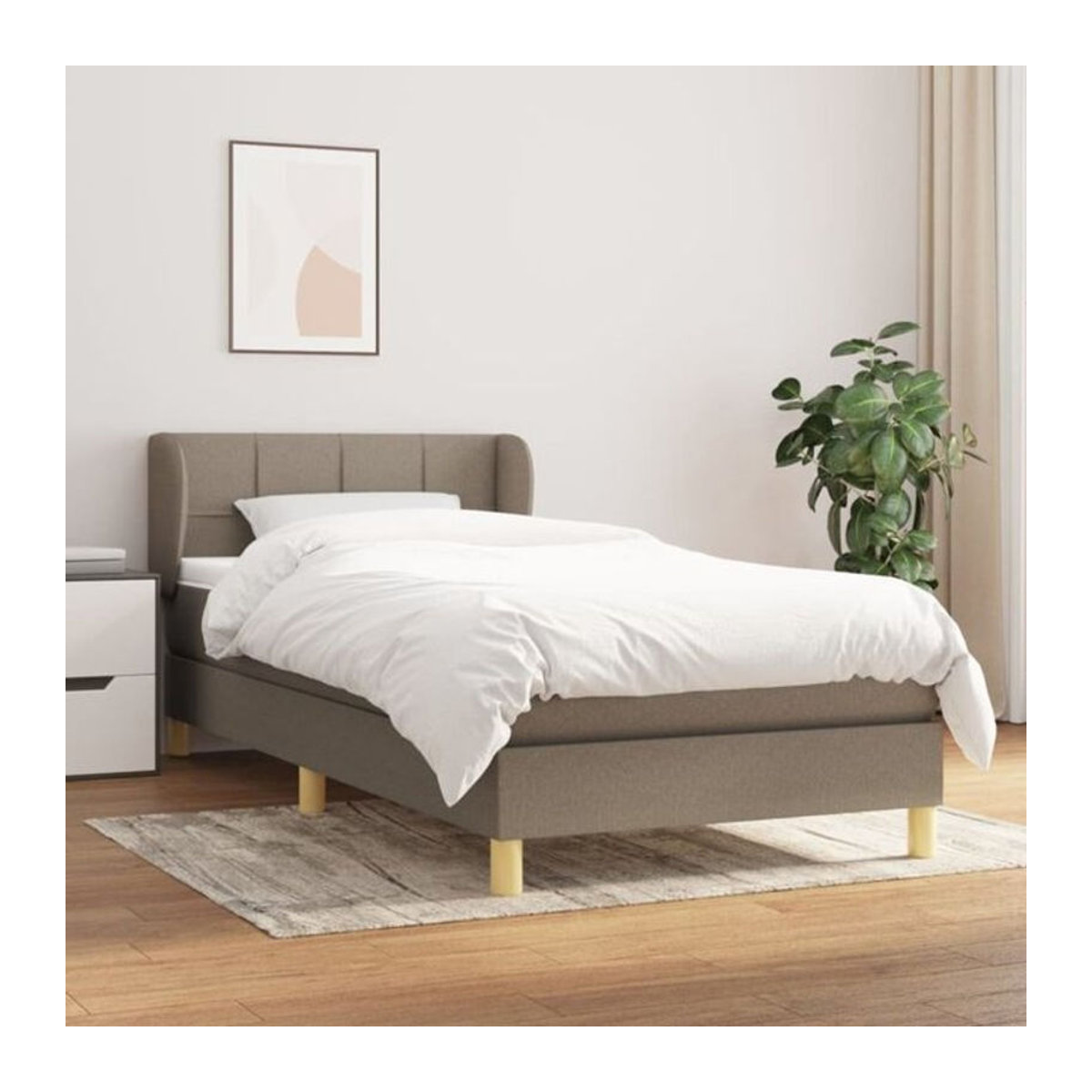 Vidaxl Boxspringbett mit Matratze in Taupe meliert und Weiß aus Stoff und Massivholz, B/T/H: 80 x 200 cm - Bild 1