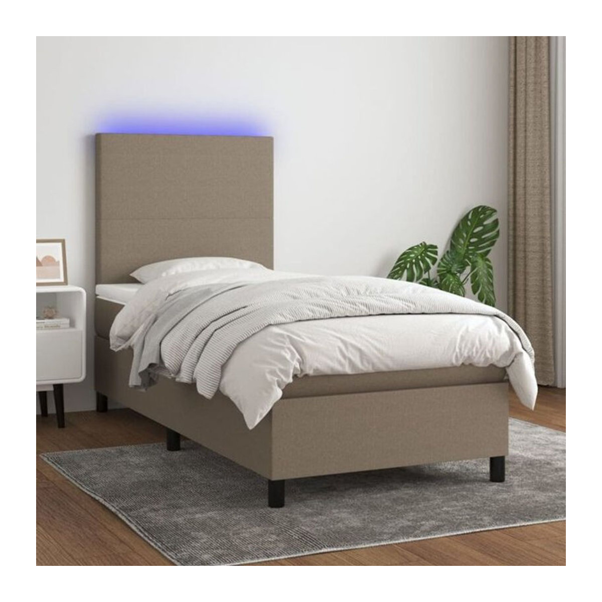 vidaxl Boxspringbett mit Matratze in Taupe meliert und Weiß, Stoff, B/T: 100 x 200 cm - Bild 1