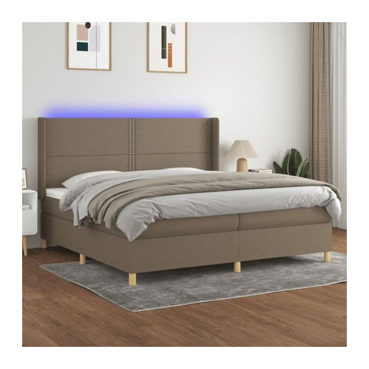 vidaxl Boxspringbett mit Matratze in Taupe meliert und Weiß, Stoff, B/T: 200 x 200 cm - Bild 1