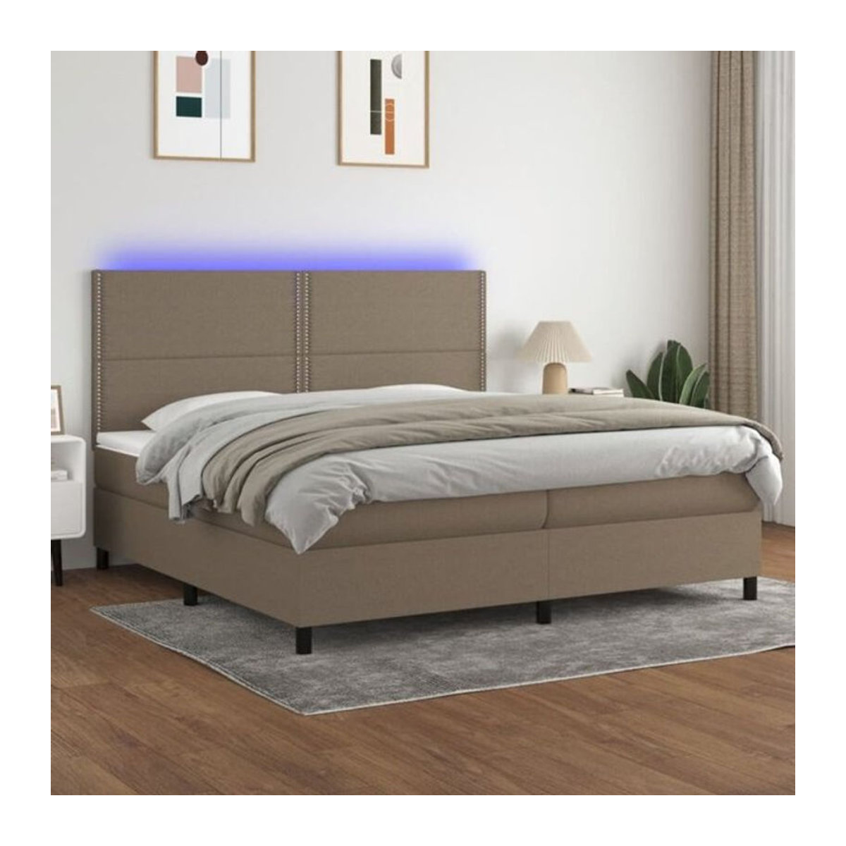vidaxl Boxspringbett mit Matratze in Taupe meliert und Weiß, Stoff, B/T/H: 200 x 200 x 118 cm - Bild 1