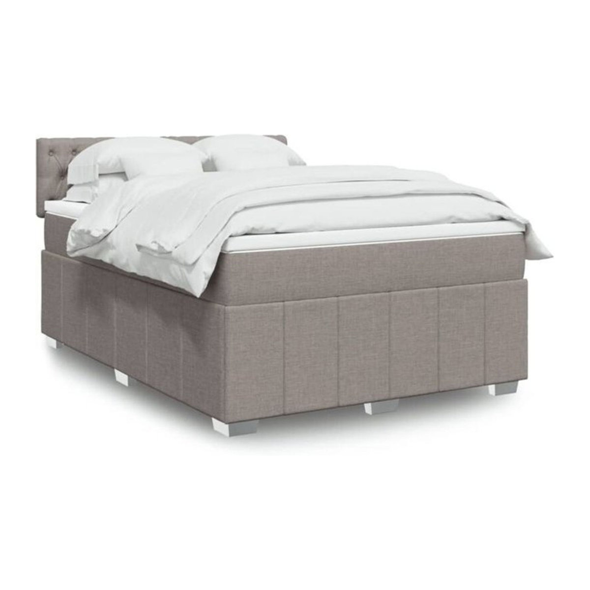 vidaxl Boxspringbett mit Matratze in Taupe meliert und Weiß, Stoff und Holz, B/T/H: 190 x 140 x 100,5 cm - Bild 1