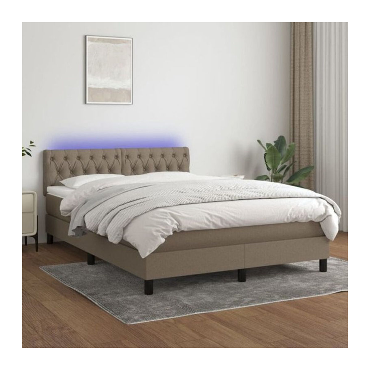 vidaxl Boxspringbett mit Matratze in Taupe meliert und Weiß, Stoff und Holzwerkstoff, B/T/H: 140 x 190 cm - Bild 1