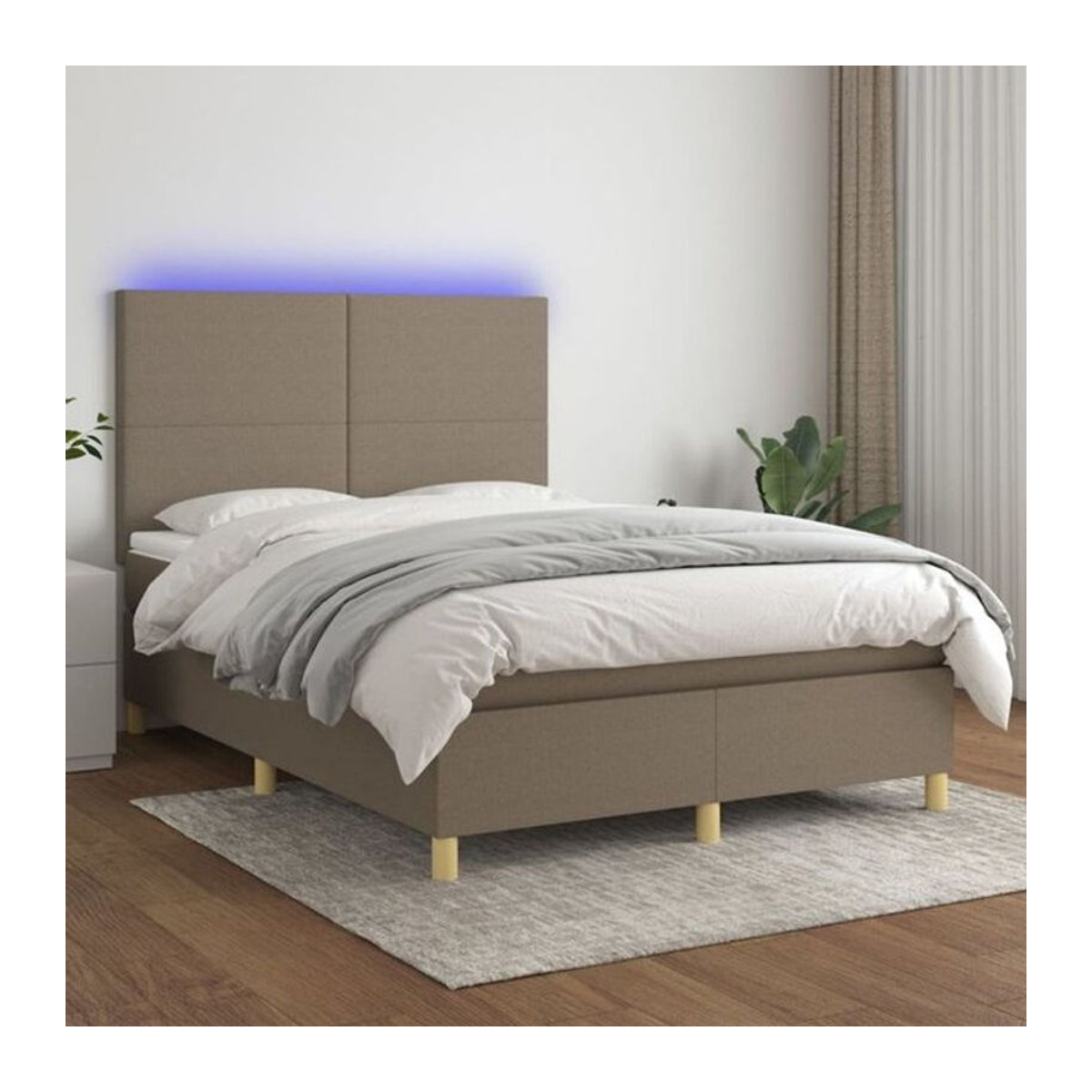 vidaxl Boxspringbett mit Matratze in Taupe meliert und Weiß, Stoff und Holzwerkstoff, B/T/H: 140 x 200 cm - Bild 1