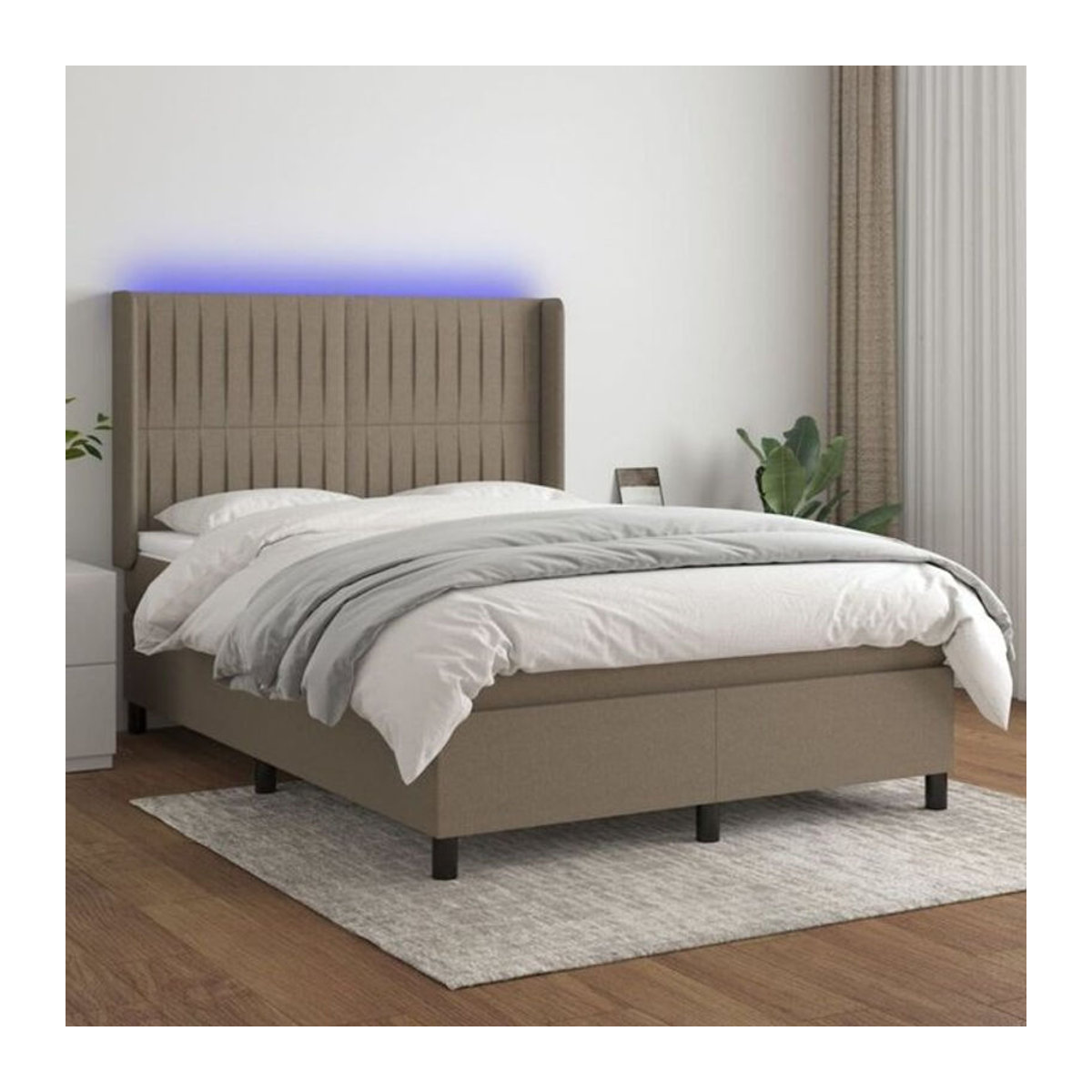 vidaxl Boxspringbett mit Matratze in Taupe meliert und Weiß, Stoff und Holzwerkstoff, B/T/H: 190 x 140 x 118 cm - Bild 1