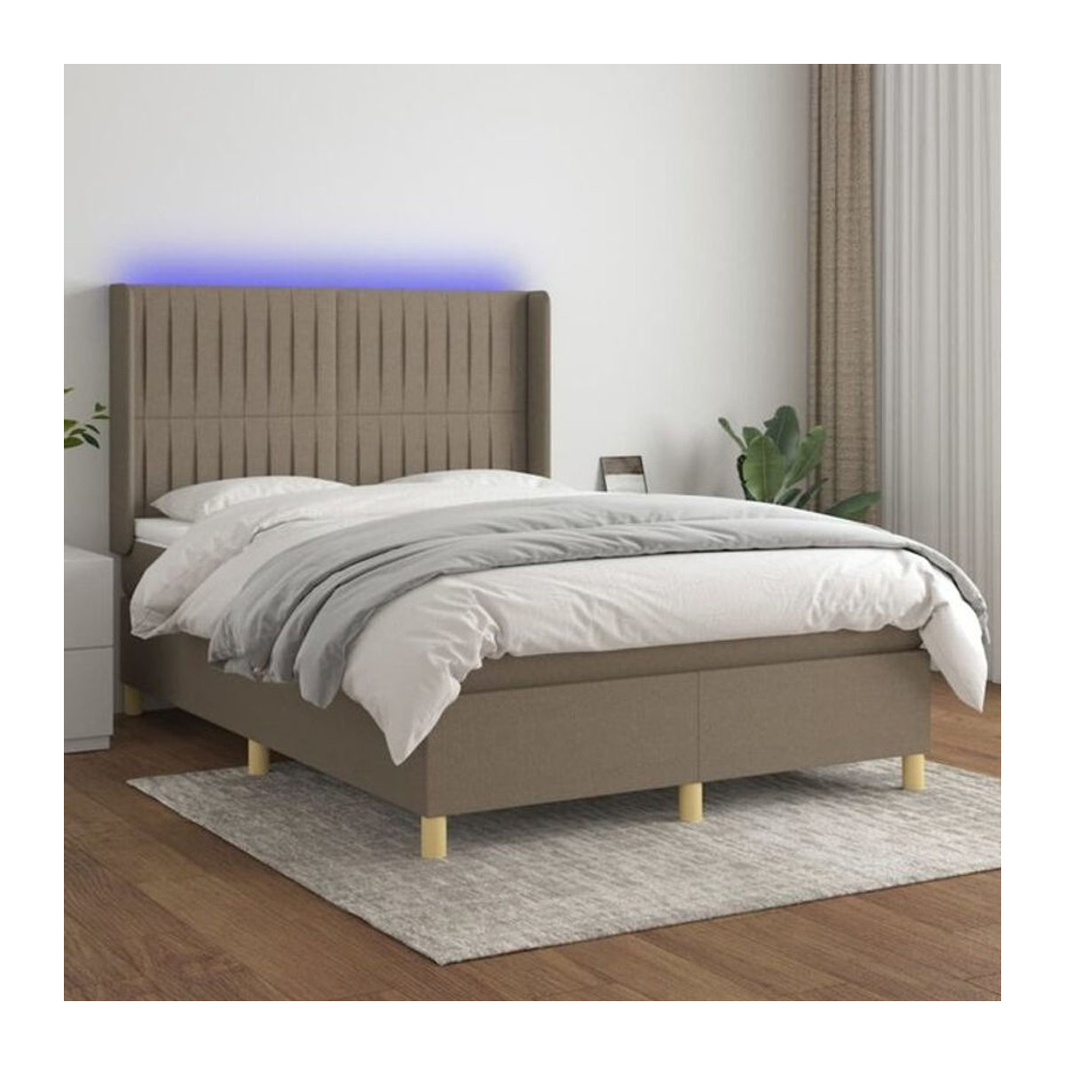 vidaxl Boxspringbett mit Matratze in Taupe meliert und Weiß, Stoff und Holzwerkstoff, B/T/H: 190 x 140 x 118 cm - Bild 1