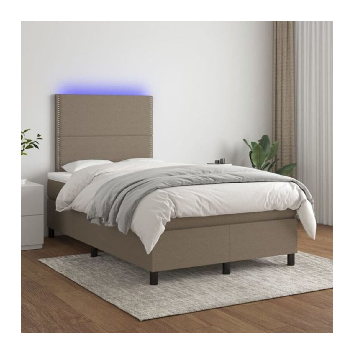 vidaxl Boxspringbett mit Matratze in Taupe meliert und Weiß, Stoff und Holzwerkstoff, B/T/H: 200 x 120 x 118 cm - Bild 1
