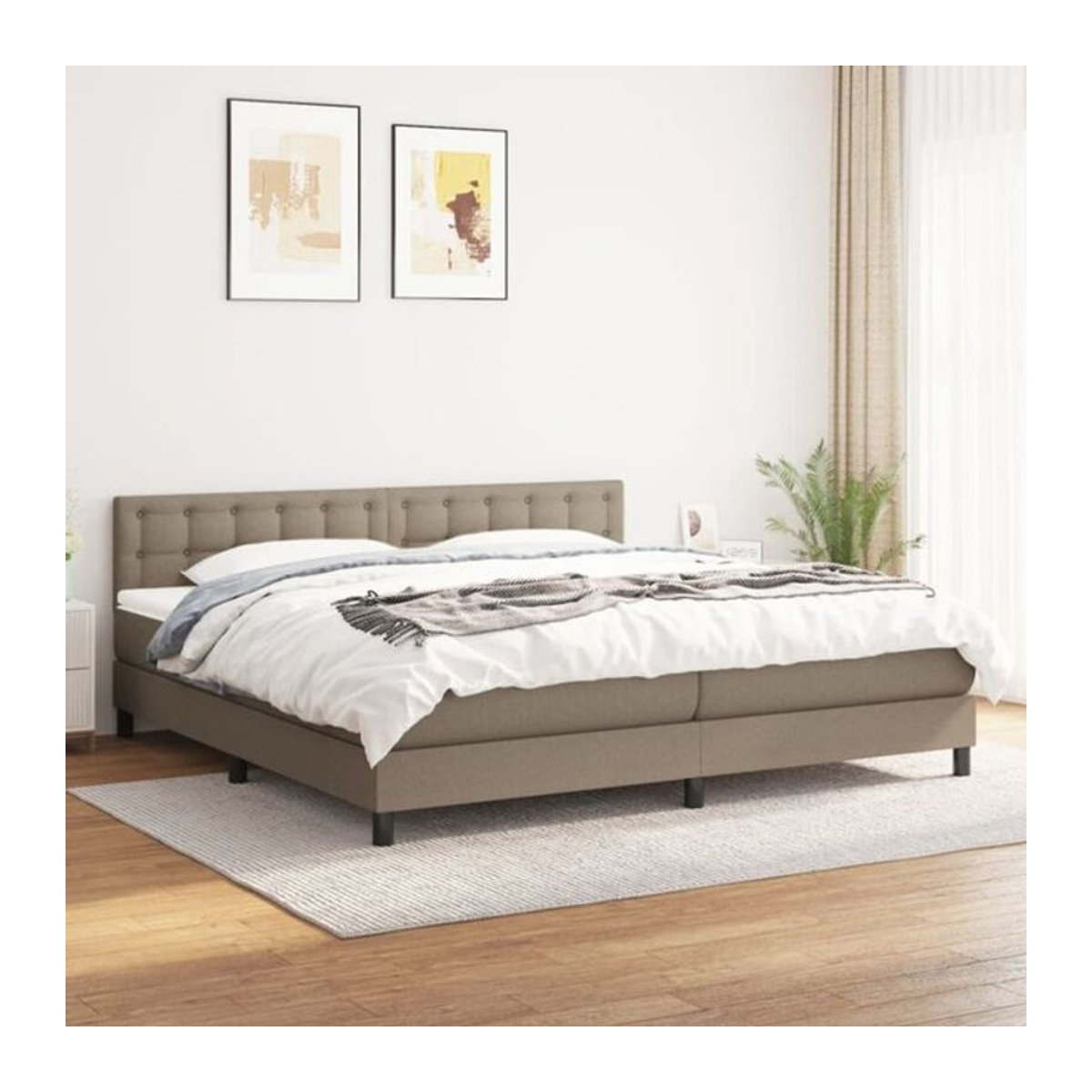 vidaxl Boxspringbett mit Matratze in Taupe meliert und Weiß, Stoff und Holzwerkstoff, B/T/H: 200 x 200 x 78 cm - Bild 1