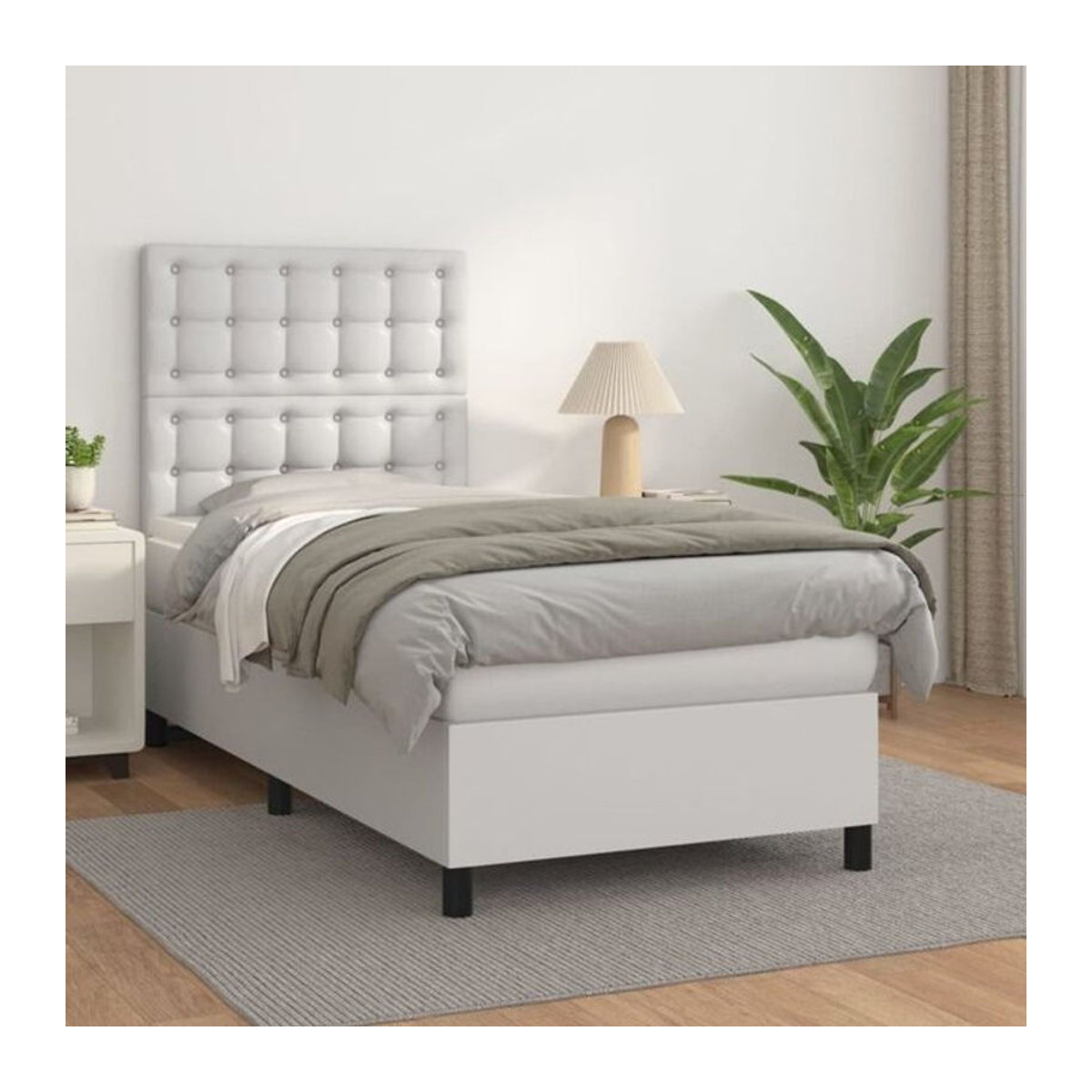 vidaxl Boxspringbett mit Matratze in Weiß aus Kunstleder, B/B: 80 x 200 cm - Bild 1