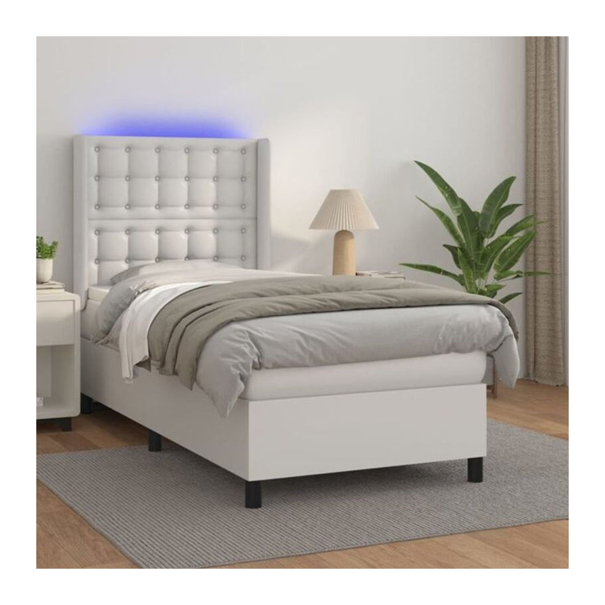 Vidaxl Boxspringbett mit Matratze in Weiß aus Kunstleder, B/T/H: 100 x 200 x 128 cm - Bild 1