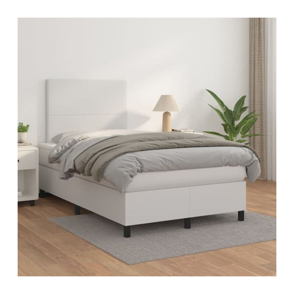 vidaxl Boxspringbett mit Matratze in Weiß aus Kunstleder B/T/H: 120 x 200 x 118 cm - Bild 1
