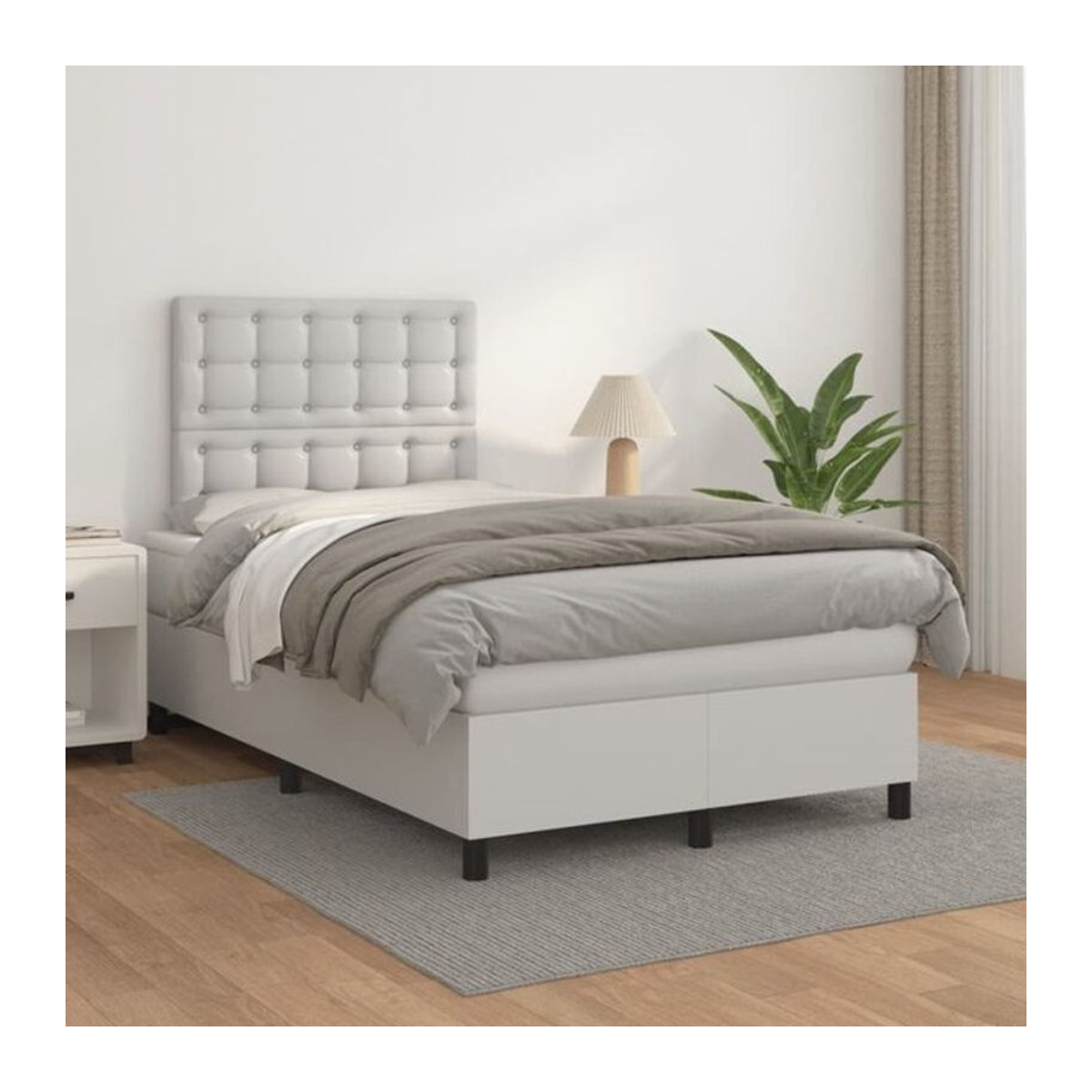 vidaxl Boxspringbett mit Matratze in Weiß aus Kunstleder B/T/H: 200 x 120 x 118 cm - Bild 1