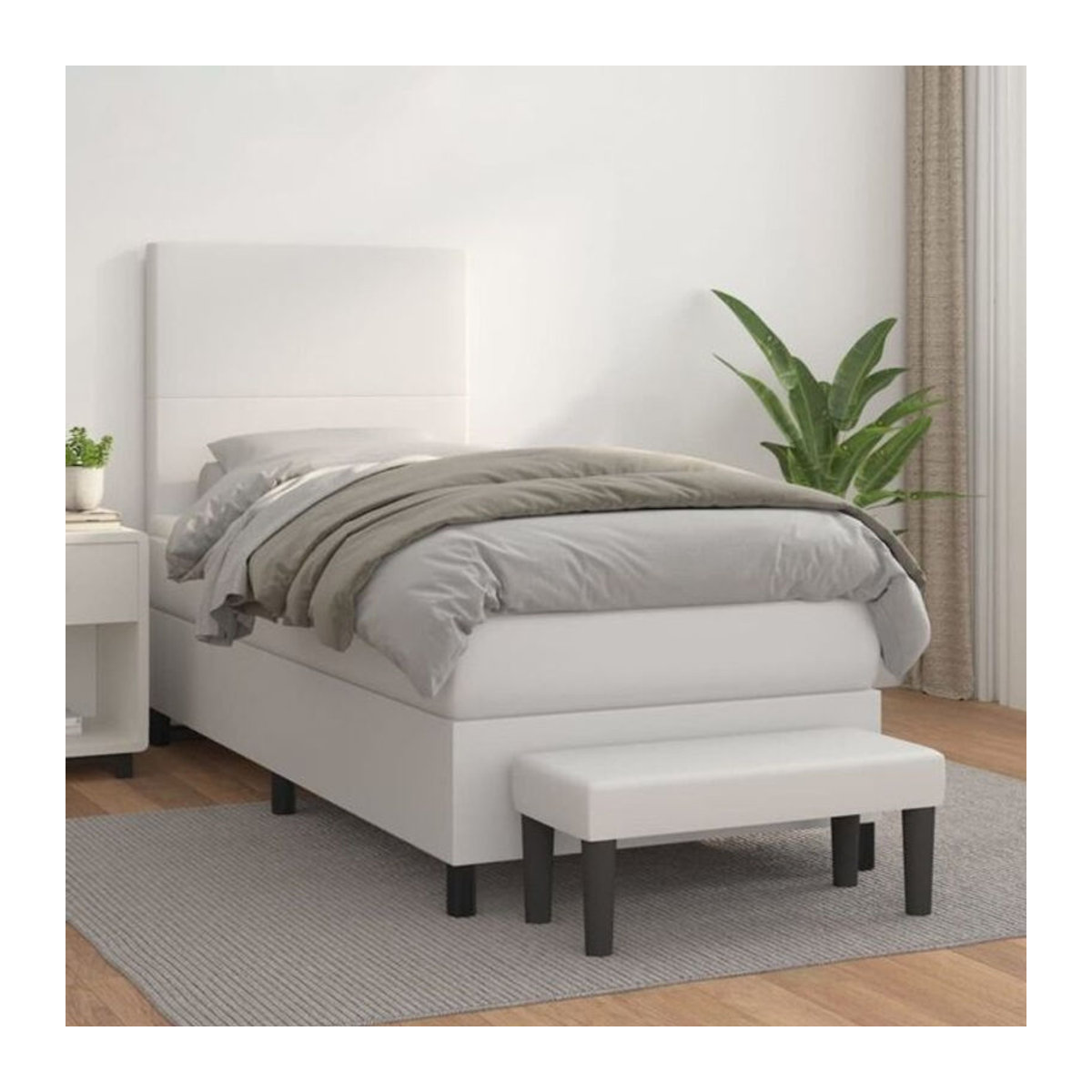vidaxl Boxspringbett mit Matratze in Weiß aus Kunstleder, B/T/H: 80 x 200 x 118 cm - Bild 1