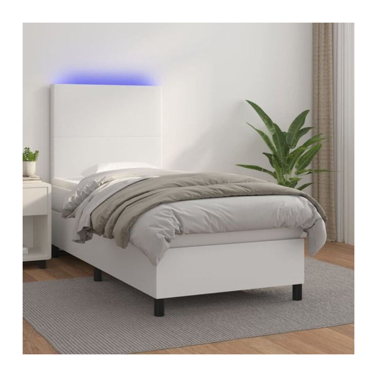 vidaxl Boxspringbett mit Matratze in Weiß aus Kunstleder, B/T/H: 90 x 200 x 118 cm - Bild 1