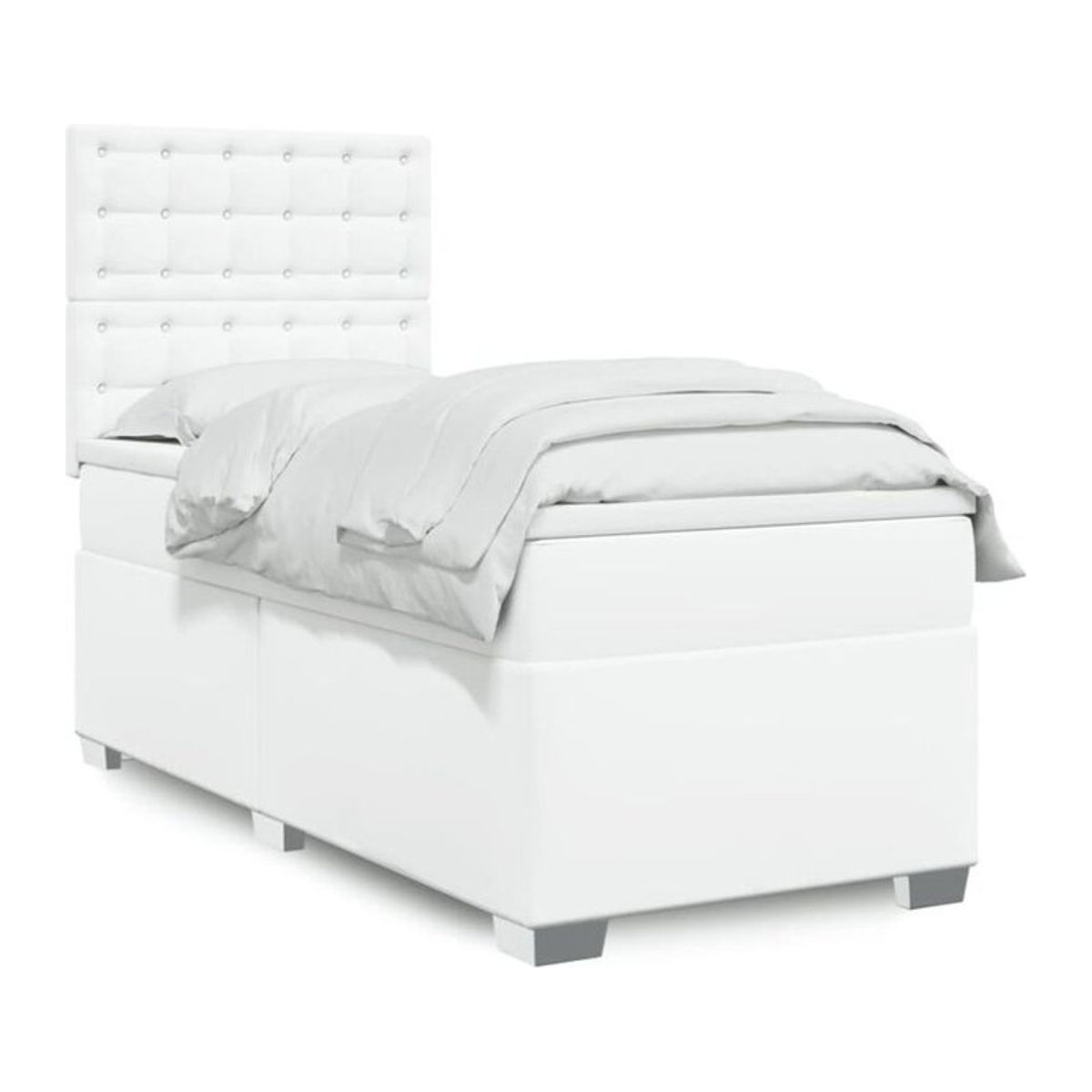 vidaxl Boxspringbett mit Matratze in Weiß aus Kunstleder, B/T/H: 90 x 200 x 150,5 cm - Bild 1