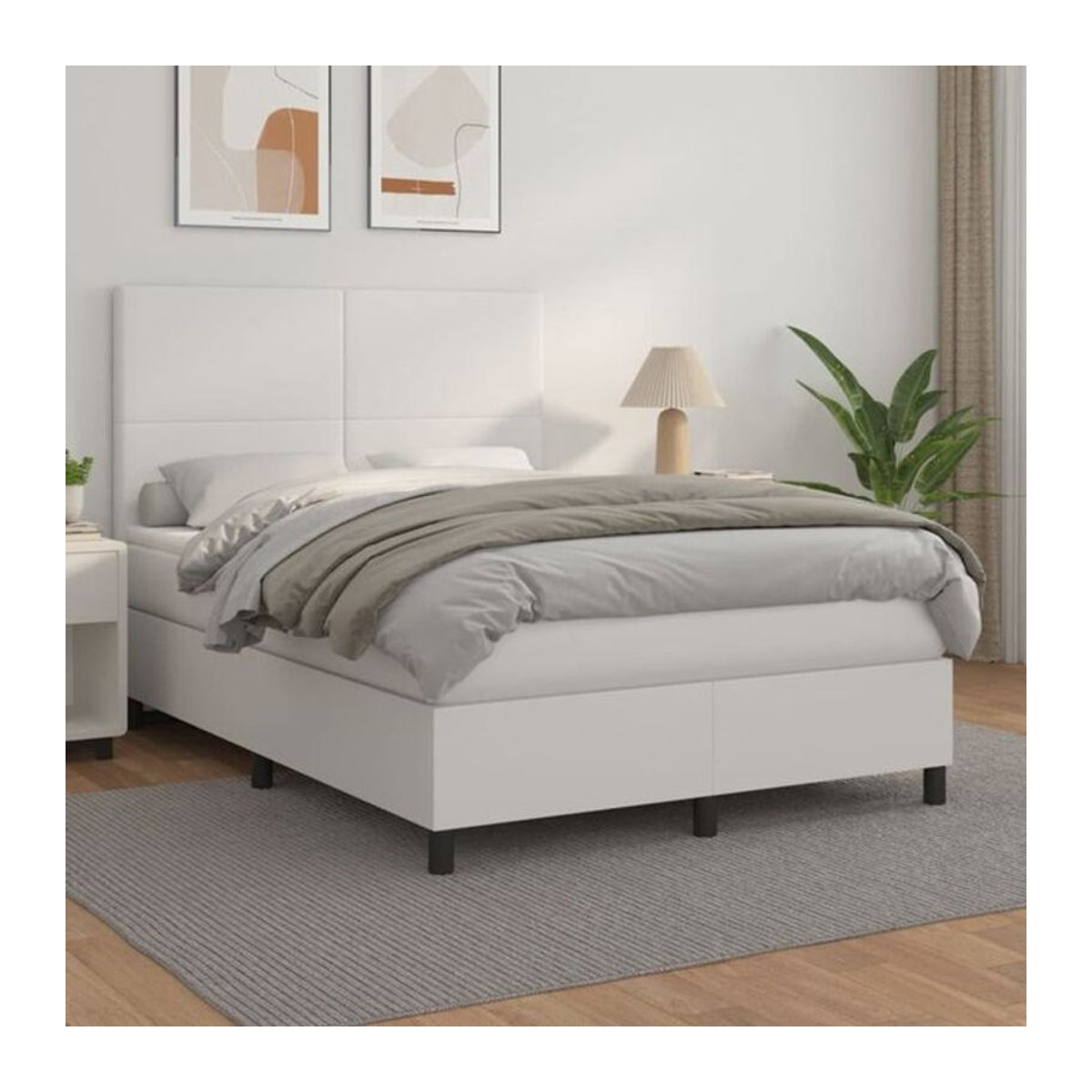 vidaxl Boxspringbett mit Matratze in Weiß aus Kunstleder, Breite: 140 cm, Länge: 190 cm - Bild 1