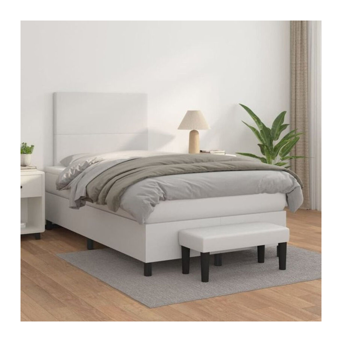 Vidaxl Boxspringbett mit Matratze in Weiß aus Kunstleder und Holzwerkstoff B/T/H: 200 x 120 x 128 cm - Bild 1