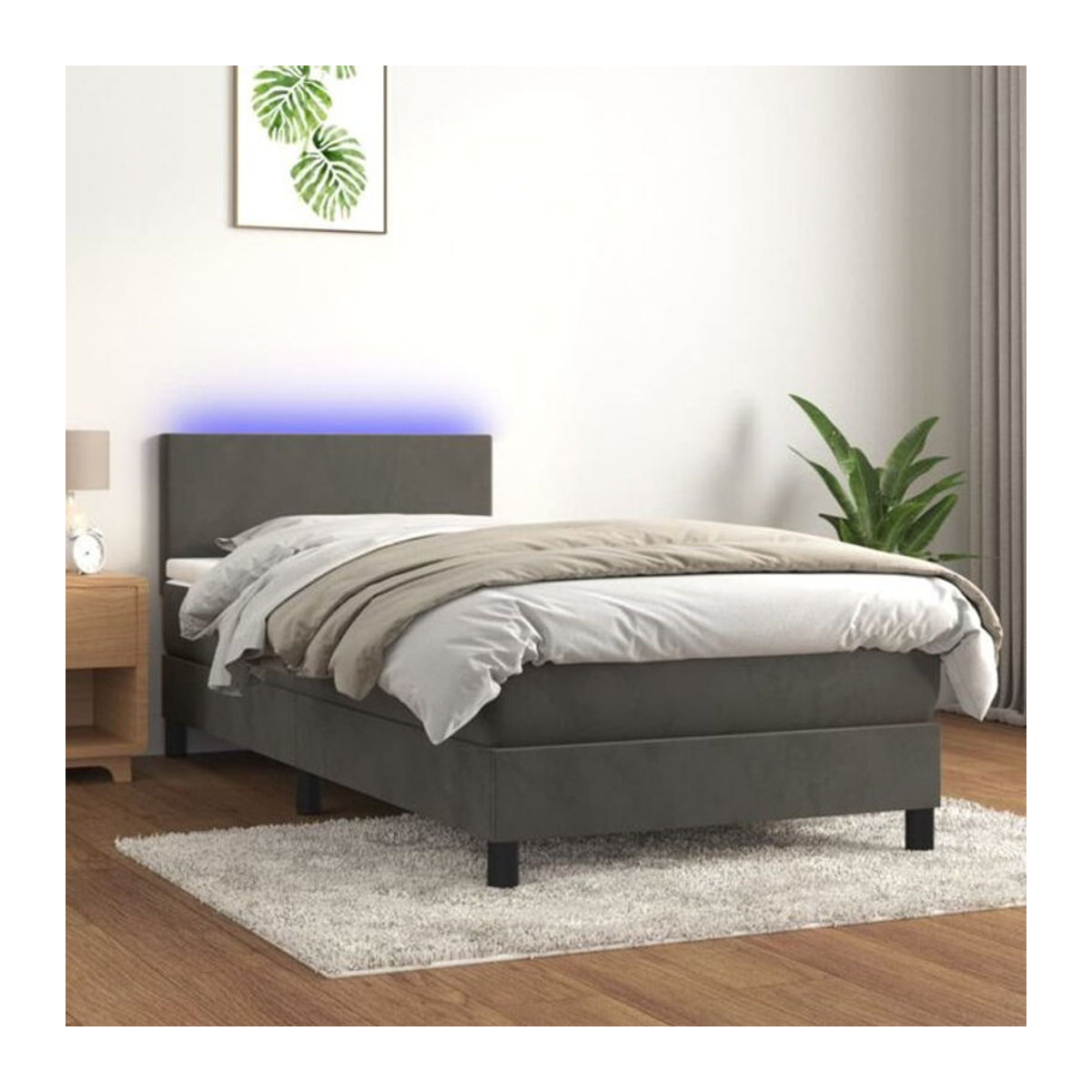 Vidaxl Boxspringbett mit Matratze und LED in Anthrazit aus Samt, B/T/H: 90 x 200 x 78 cm - Bild 1