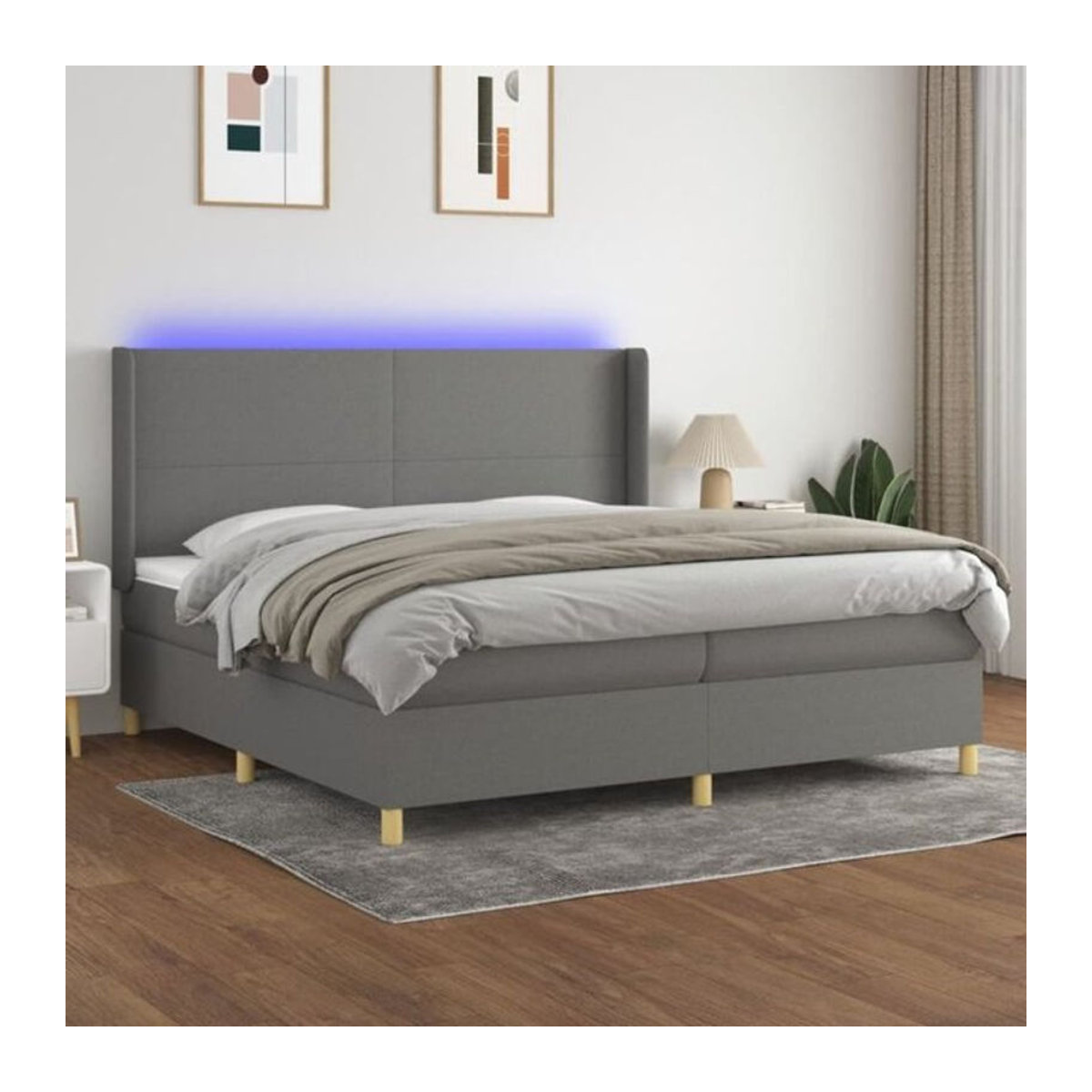 Vidaxl Boxspringbett mit Matratze und LED in Anthrazit aus Stoff, B/T: 200 x 200 cm - Bild 1