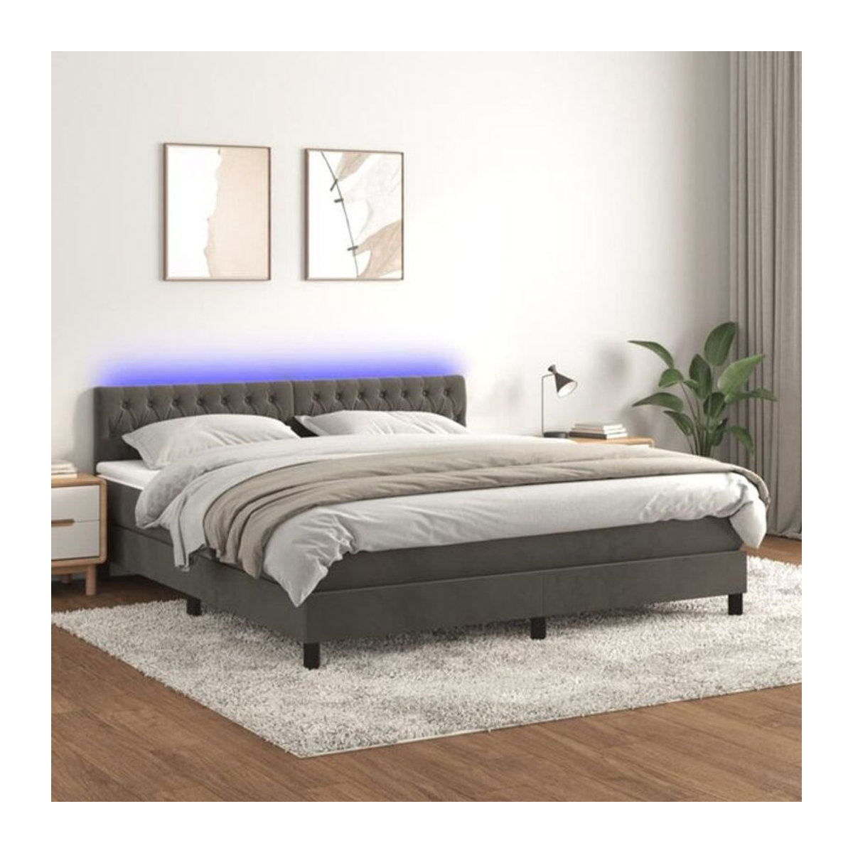 vidaxl Boxspringbett mit Matratze und LED in Anthrazit Grau aus Samt, B/T/H: 160 x 200 x 203 cm - Bild 1