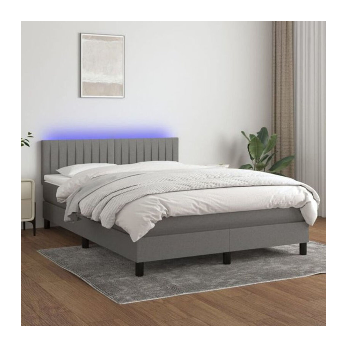 vidaxl Boxspringbett mit Matratze und LED in Anthrazit Grau aus Stoff, B/T/H: 140 x 190 x 78 cm - Bild 1