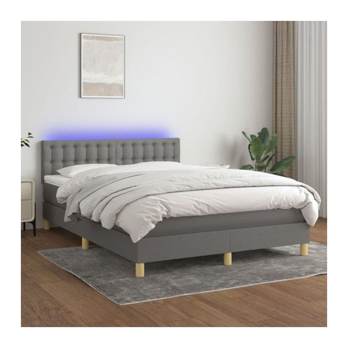 Vidaxl Boxspringbett mit Matratze und LED in Anthrazit Grau aus Stoff, B/T/H: 140 x 200 cm - Bild 1