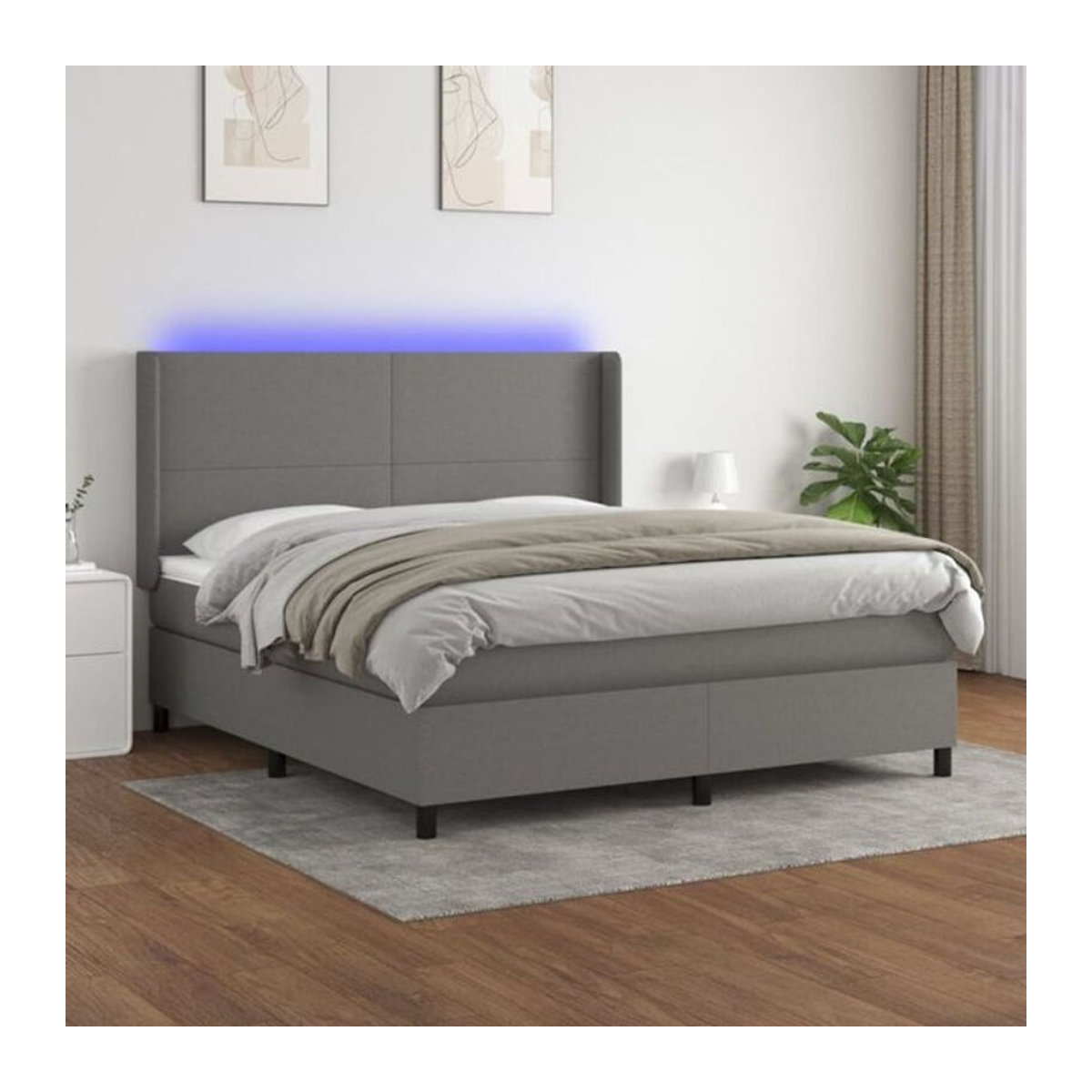 vidaxl Boxspringbett mit Matratze und LED in Anthrazit Grau aus Stoff, B/T/H: 160 x 200 x 203 cm - Bild 1