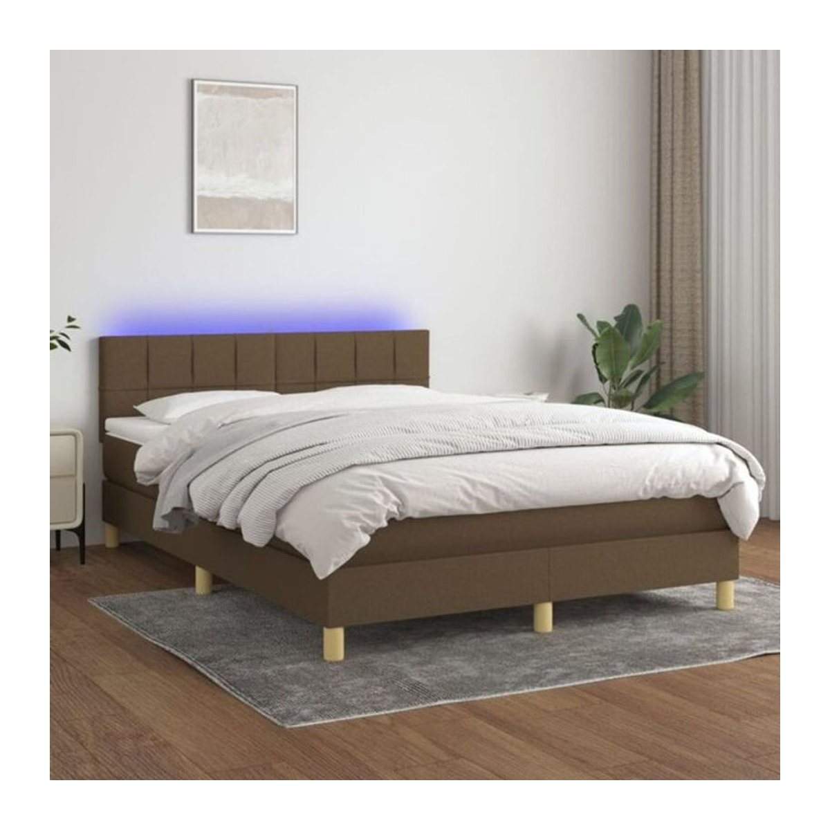 vidaxl Boxspringbett mit Matratze und LED in Braun aus Stoff und Massivholz B/T/H: 140 x 190 x 88 cm - Bild 1