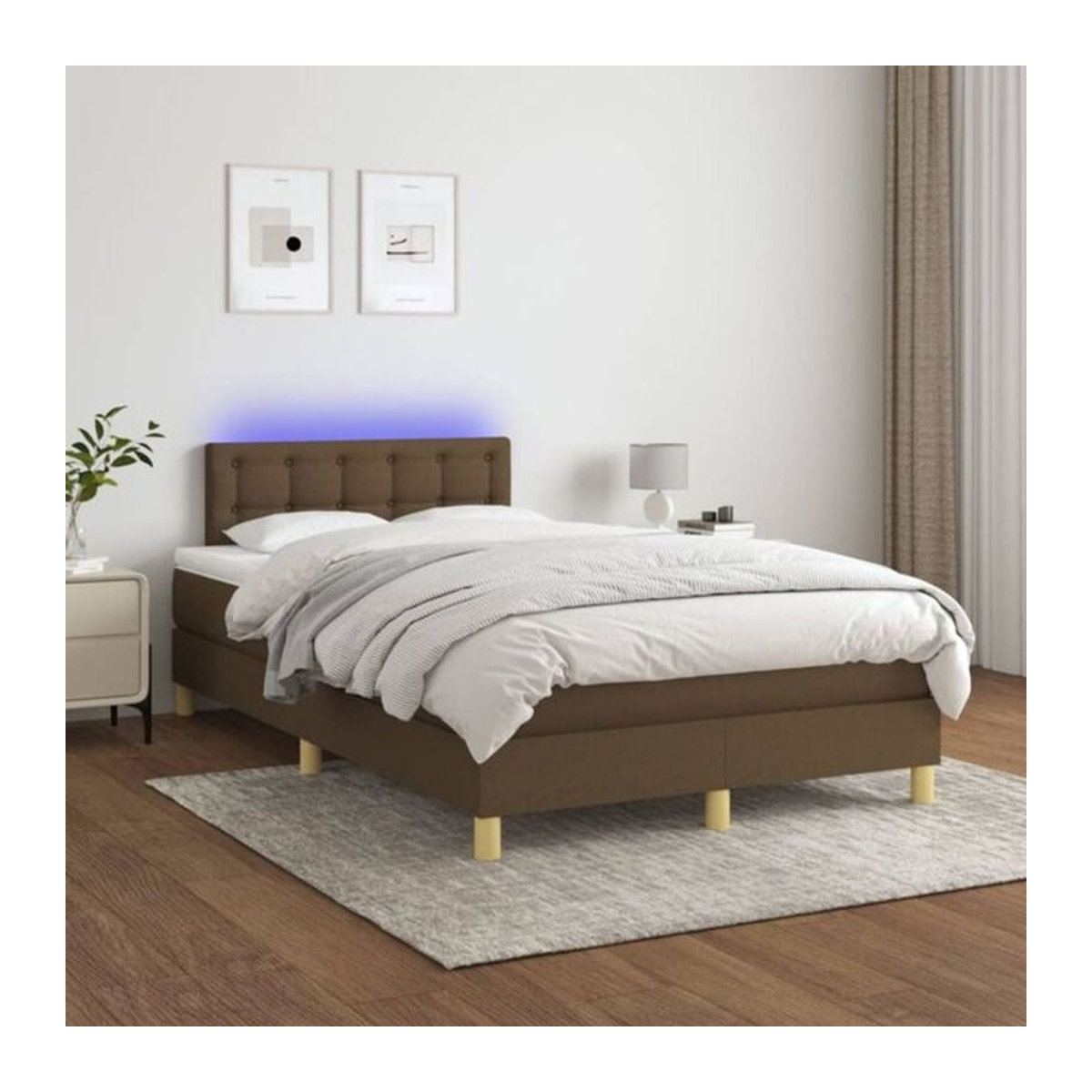 vidaxl Boxspringbett mit Matratze und LED in Braun und Weiß aus Stoff, B/T/H: 200 x 120 x 78 cm - Bild 1