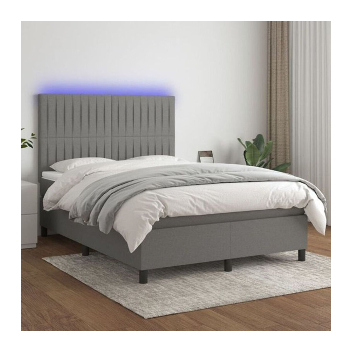vidaxl Boxspringbett mit Matratze und LED in Dunkelgrau aus Stoff, B/T/H: 140 x 190 x 128 cm - Bild 1
