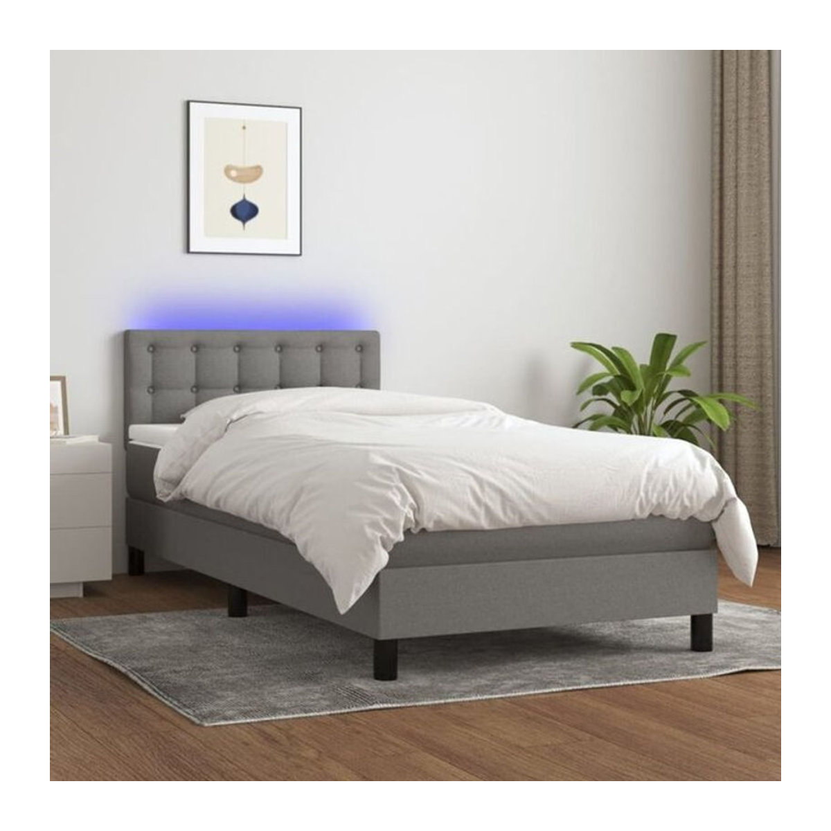 vidaxl Boxspringbett mit Matratze und LED in Dunkelgrau, B/B/H: 90 x 190 x 78 cm - Bild 1