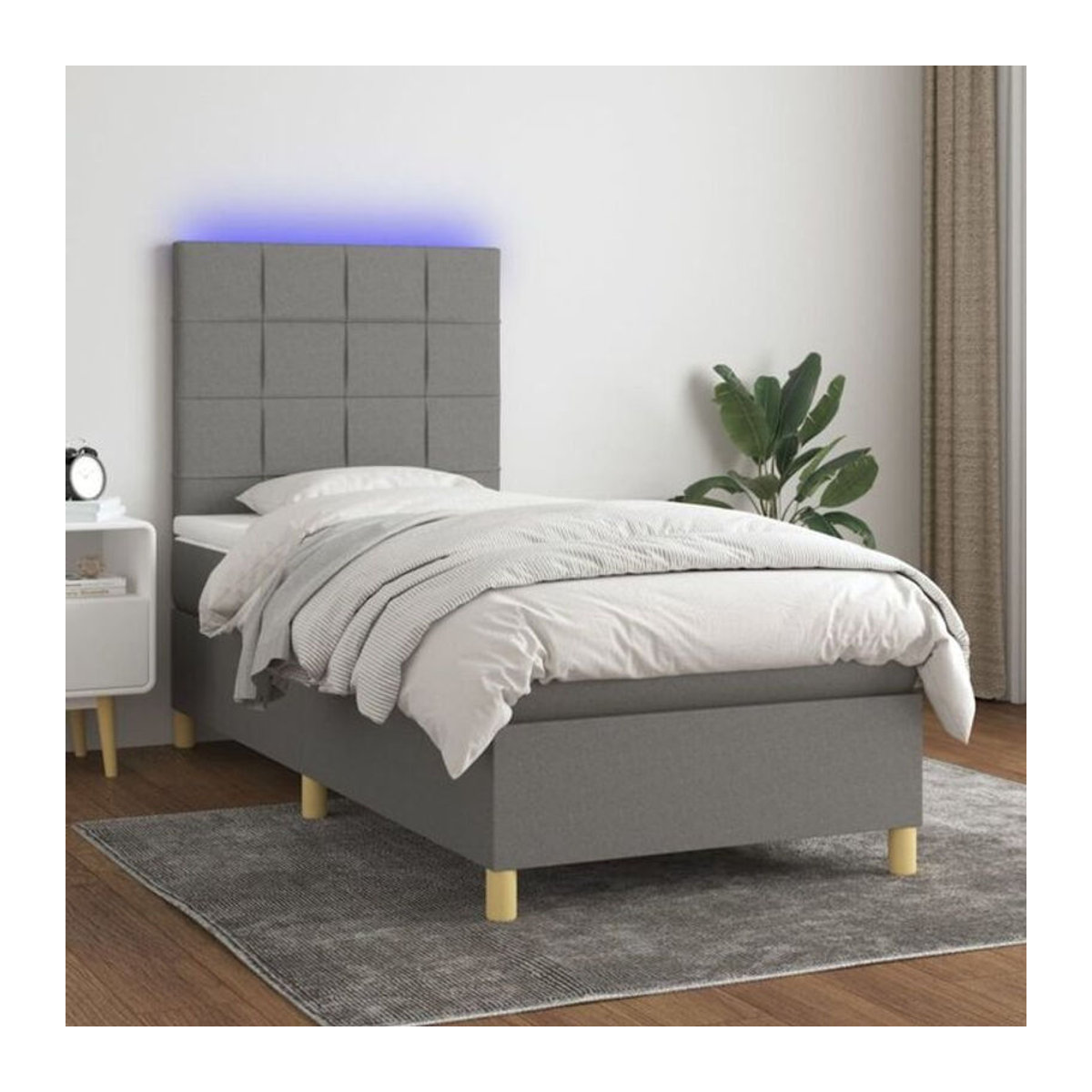 vidaxl Boxspringbett mit Matratze und LED in Dunkelgrau, B/B/H: 90 x 200 cm, Stoff - Bild 1