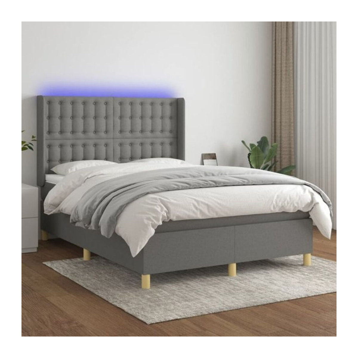 vidaxl Boxspringbett mit Matratze und LED in Dunkelgrau, B/T/H: 140 x 190 x 118 cm - Bild 1