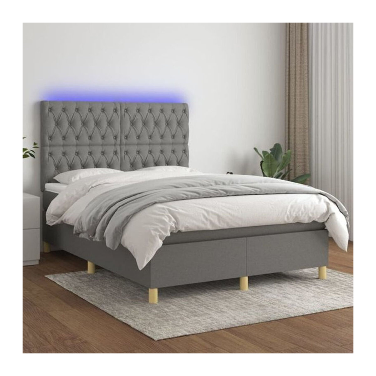 vidaxl Boxspringbett mit Matratze und LED in Dunkelgrau, B/T/H: 140 x 190 x 118 cm, Stoff - Bild 1