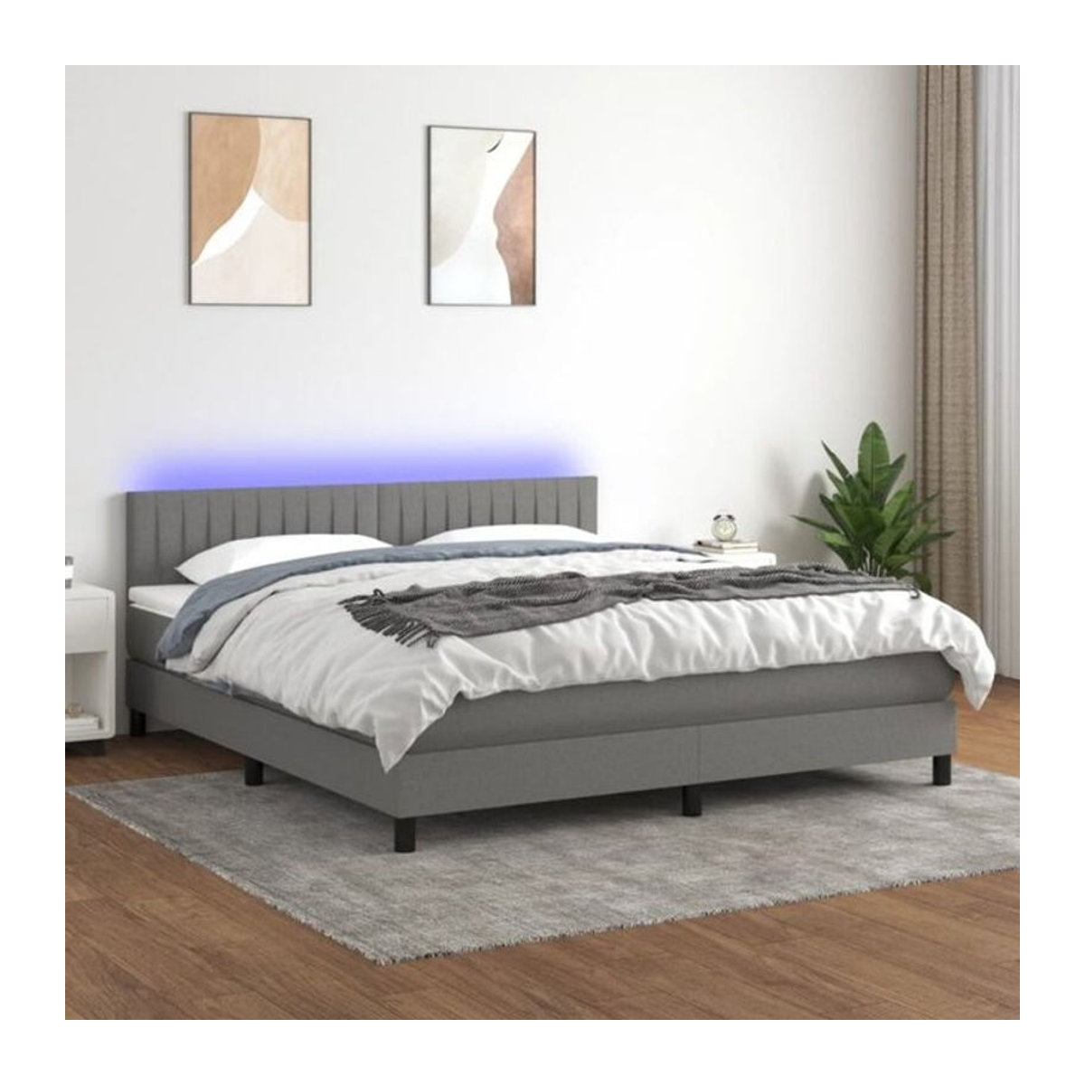 vidaxl Boxspringbett mit Matratze und LED in Dunkelgrau, B/T/H: 160 x 200 x 78 cm - Bild 1