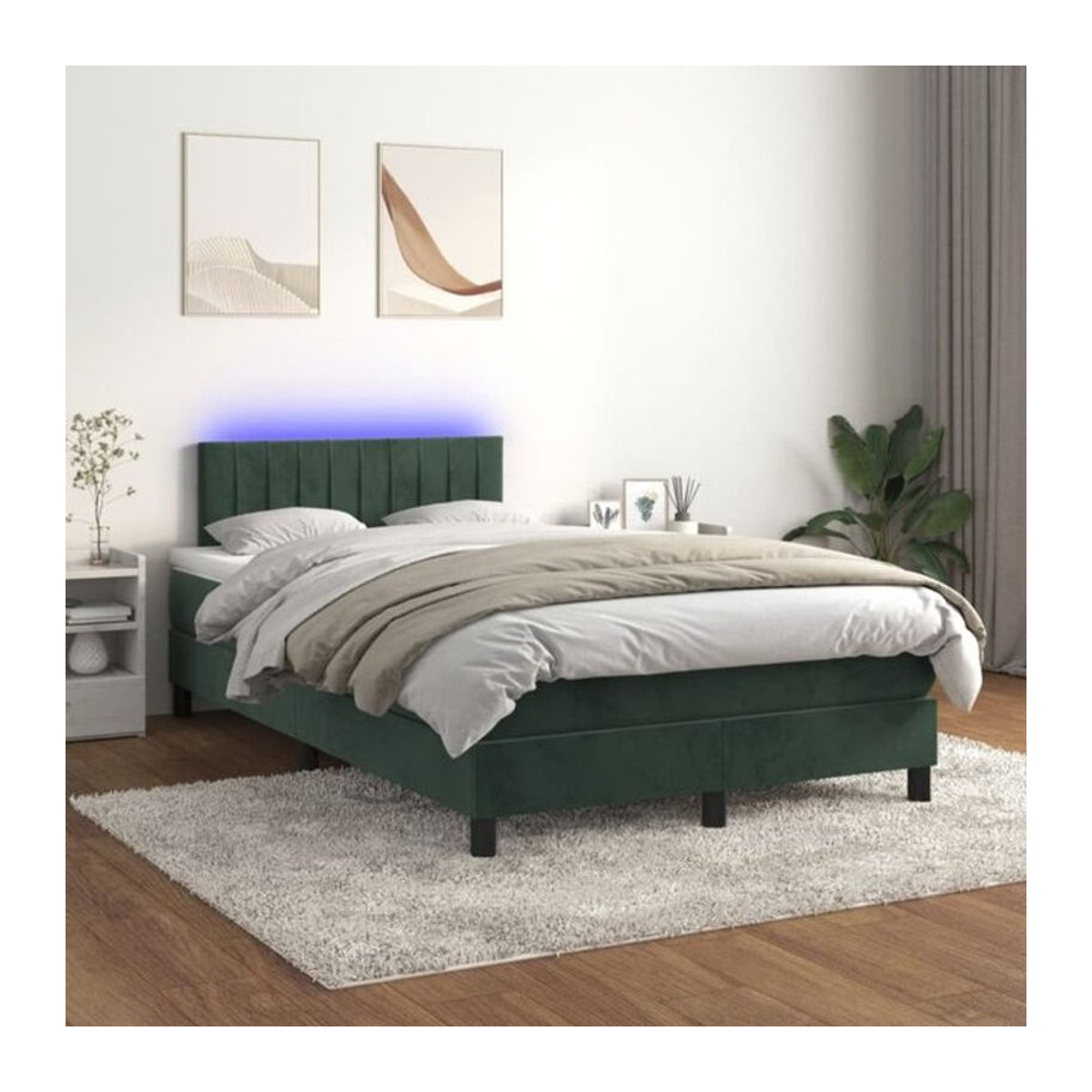 Vidaxl Boxspringbett mit Matratze und LED in Dunkelgrün aus Samt, B/T/H: 120 x 200 x 88 cm - Bild 1