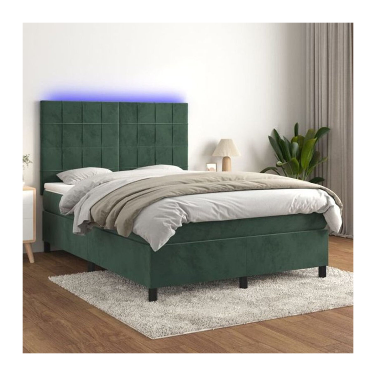 vidaxl Boxspringbett mit Matratze und LED in Dunkelgrün aus Samt, B/T/H: 140 x 200 x 144 x 128 cm - Bild 1