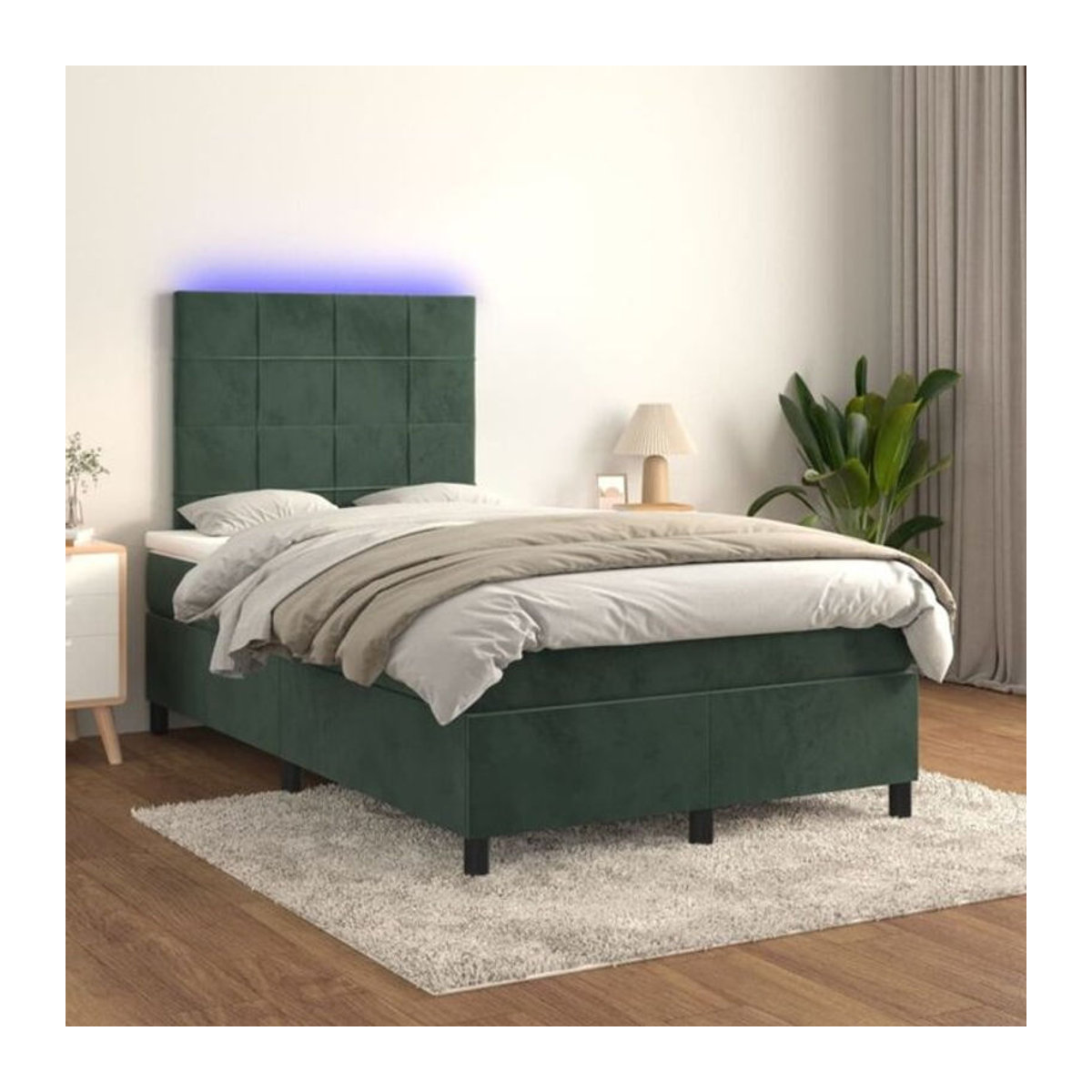 Vidaxl Boxspringbett mit Matratze und LED in Dunkelgrün aus Samt, B/T/H: 200 x 120 x 128 cm - Bild 1