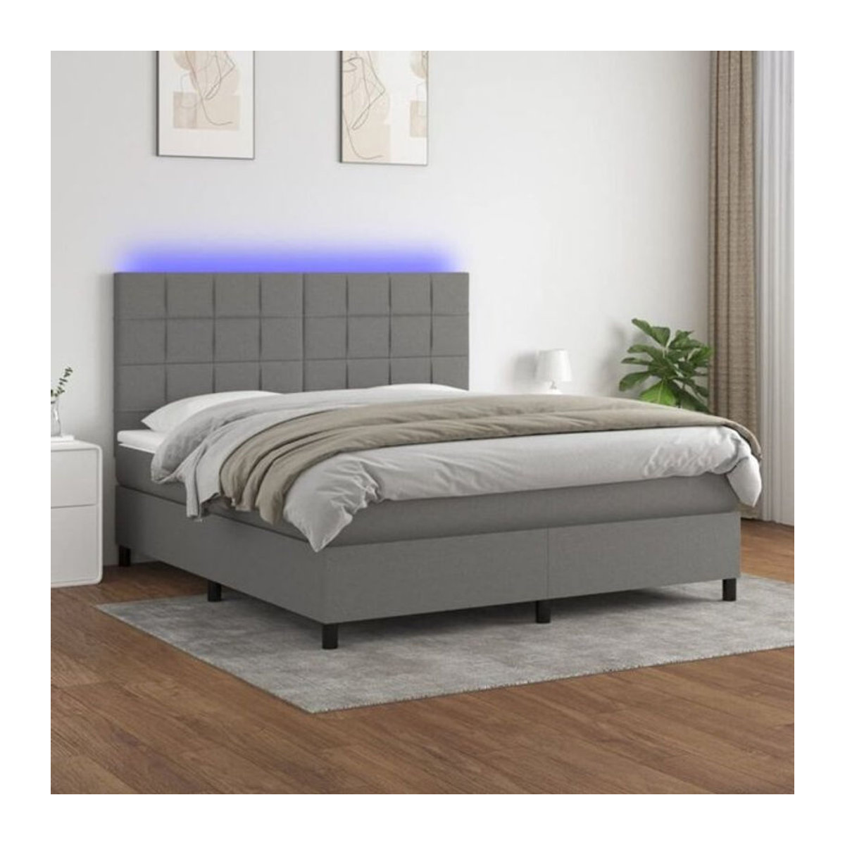 Vidaxl Boxspringbett mit Matratze und LED in Grau Anthrazit aus Stoff, B/T: 180 x 200 cm - Bild 1