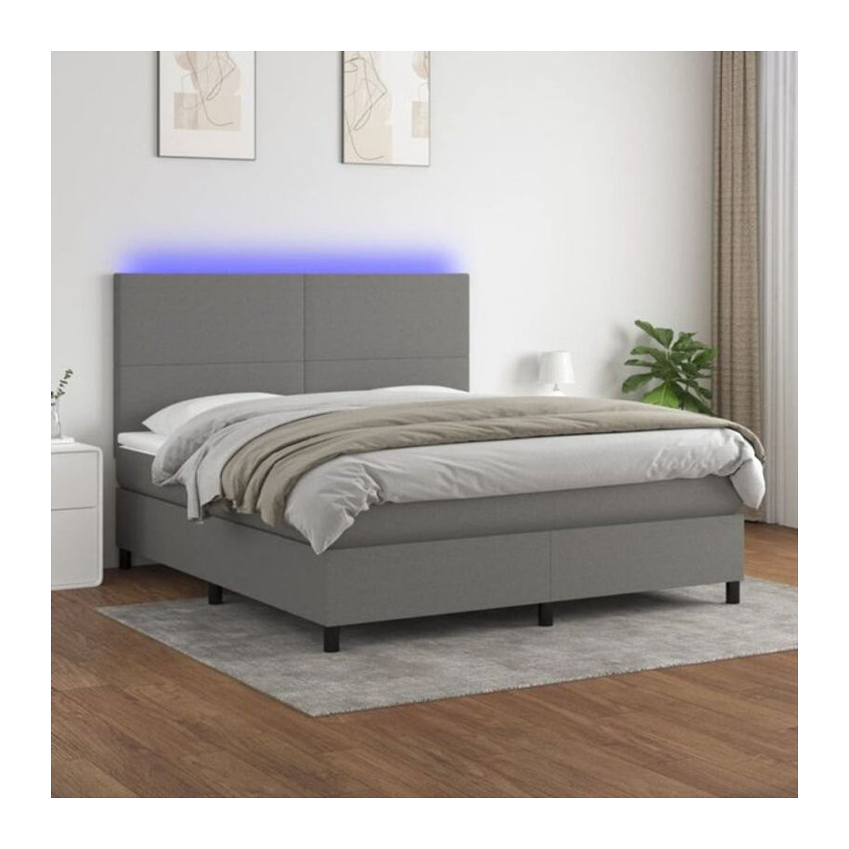 Vidaxl Boxspringbett mit Matratze und LED in Grau Anthrazit aus Stoff, B/T/H: 180 x 200 x 118 cm - Bild 1