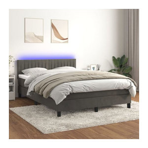 Vidaxl Boxspringbett mit Matratze und LED in Grau aus Samt, B/T/H: 140 x 200 cm
