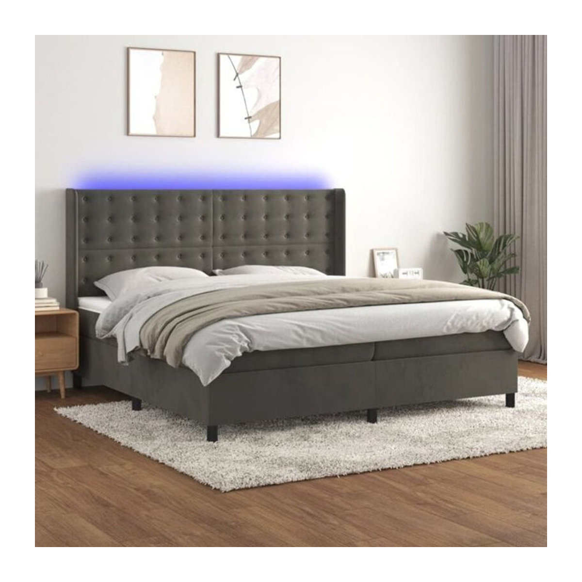 Vidaxl Boxspringbett mit Matratze und LED in Grau aus Samt, B/T/H: 200 x 118 x 203 cm - Bild 1