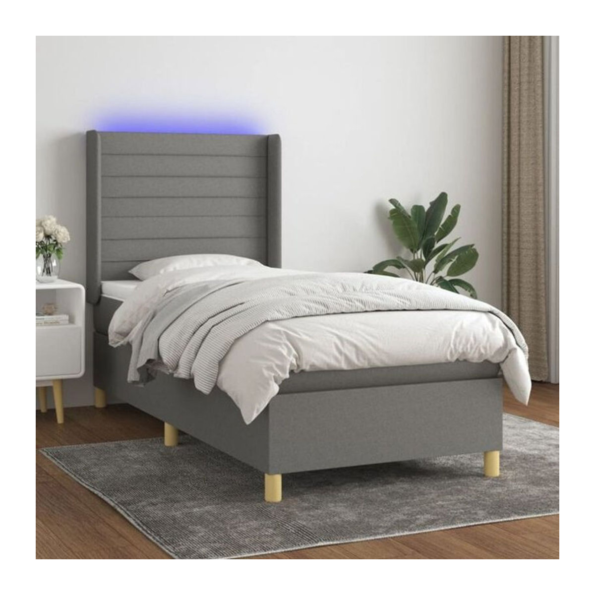 Vidaxl Boxspringbett mit Matratze und LED in Grau aus Stoff, B/T/H: 90 x 190 x 118 cm - Bild 1