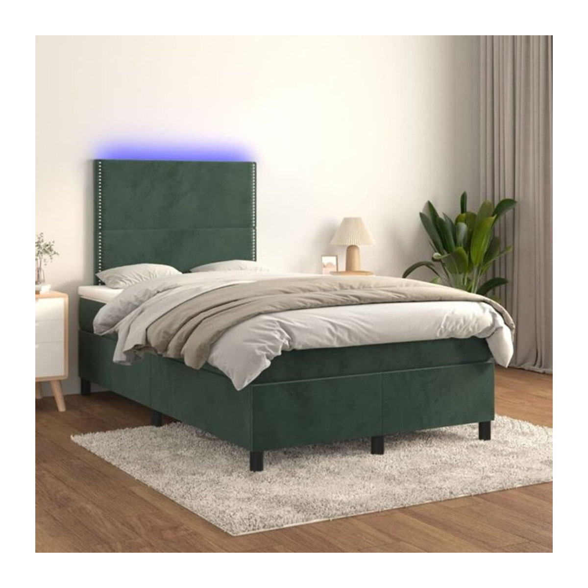 Vidaxl Boxspringbett mit Matratze und LED in Grün aus Samt, B/T/H: 120 x 200 x 128 cm - Bild 1