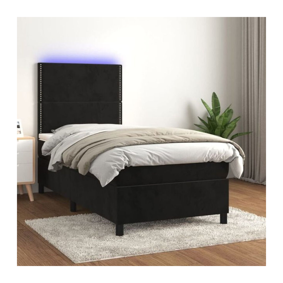 Vidaxl Boxspringbett mit Matratze und LED in Schwarz aus Samt, B/T/H: 90 x 190 cm - Bild 1