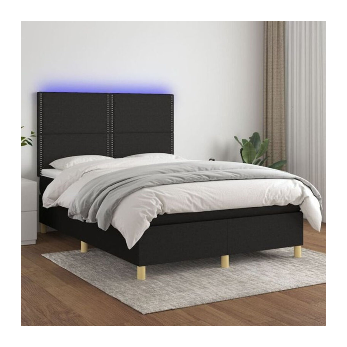 vidaxl Boxspringbett mit Matratze und LED in Schwarz aus Stoff, B/T/H: 140 x 190 cm - Bild 1