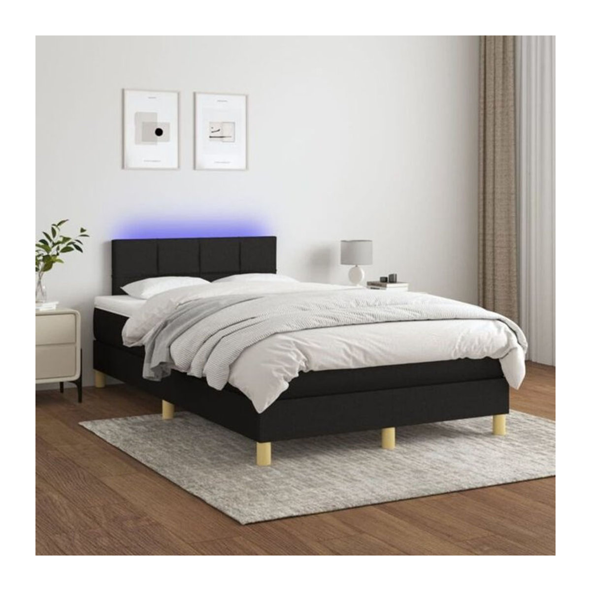 vidaxl Boxspringbett mit Matratze und LED in Schwarz aus Stoff, B/T/H: 200 x 120 x 78 cm - Bild 1