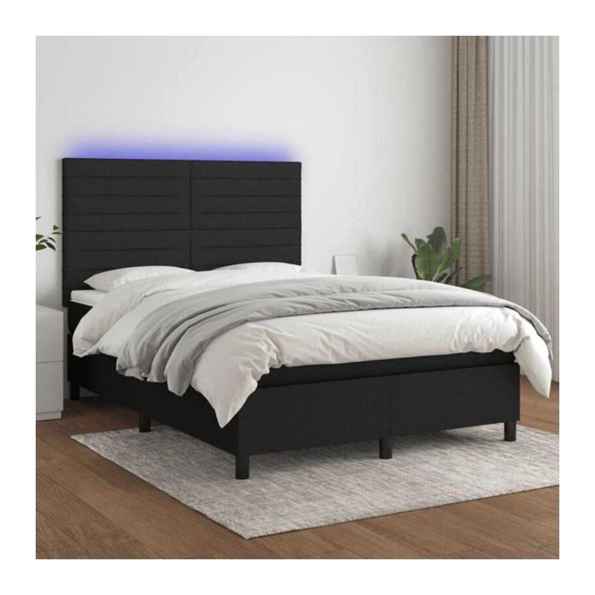 vidaxl Boxspringbett mit Matratze und LED in Schwarz, Breite: 140 cm, Länge: 190 cm, Stoffbezug - Bild 1