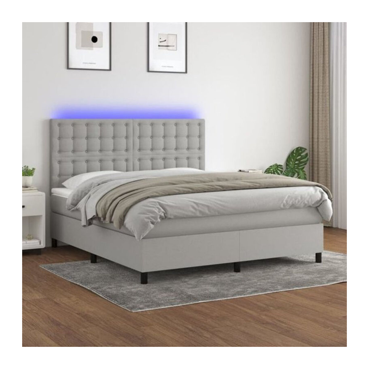 vidaxl Boxspringbett mit Matratze und Leder, Farbe Grau, Stoff, B/T/H: 160 x 200 x 118 cm - Bild 1