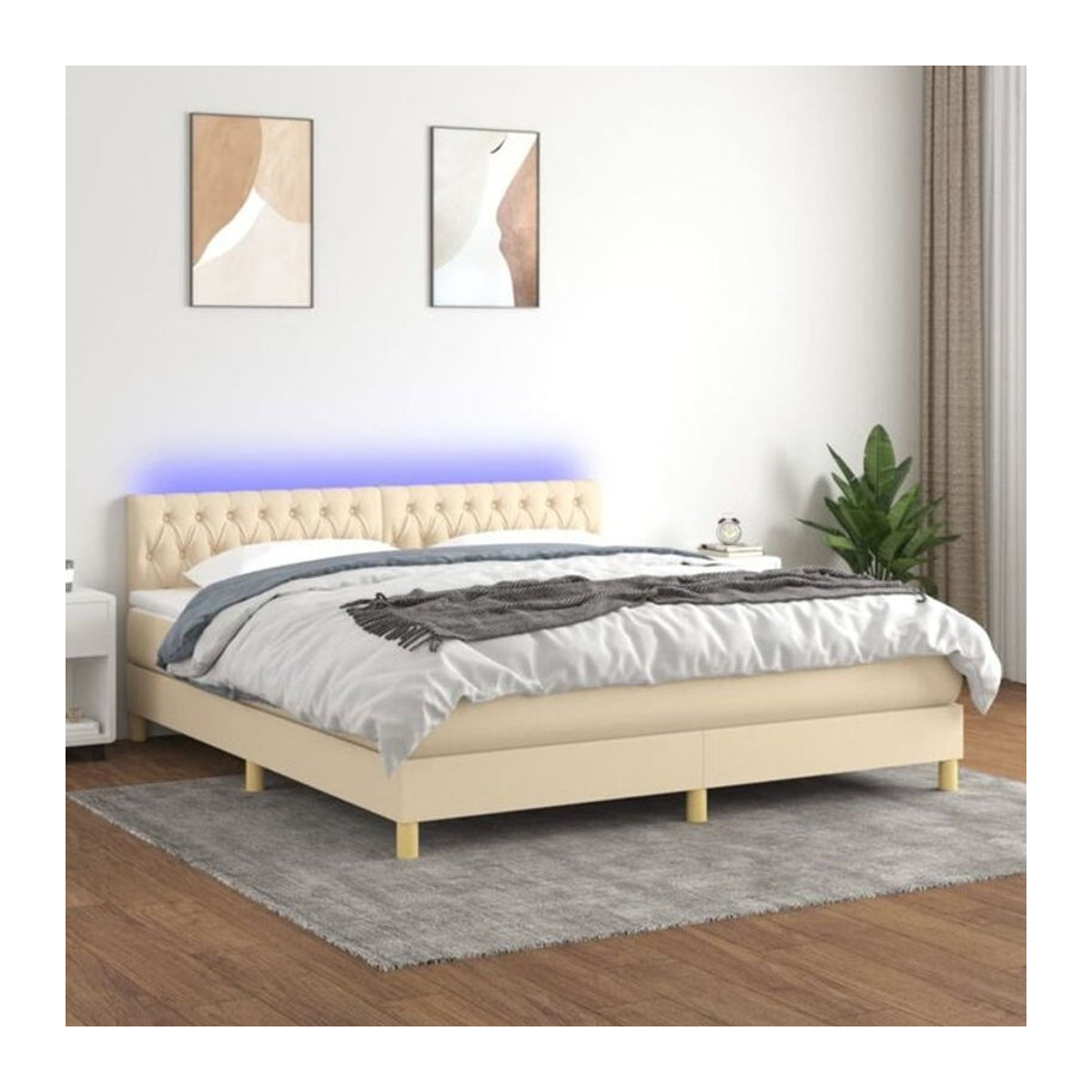 vidaxl Boxspringbett mit Matratze und Leder in Creme und Beige, Stoff und Holzwerkstoff, B/T/H: 180 x 200 cm - Bild 1