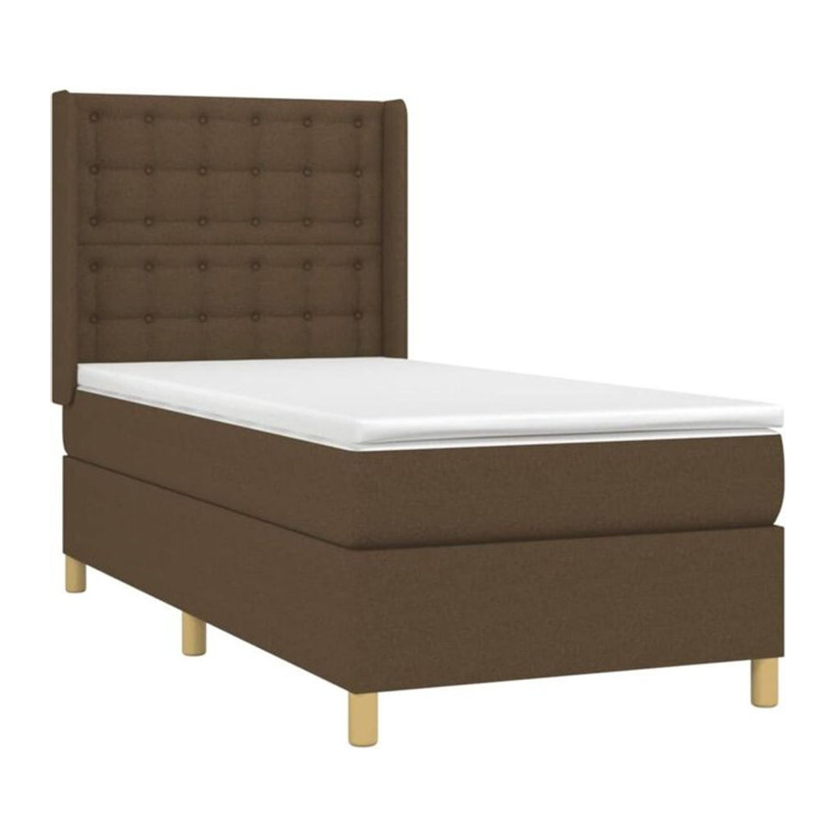 VIDAXL Boxspringbett mit Matratze und Leder in Dunkelbraun, Stoff und Holzwerkstoff, B/T: 90 x 190 cm - Bild 1